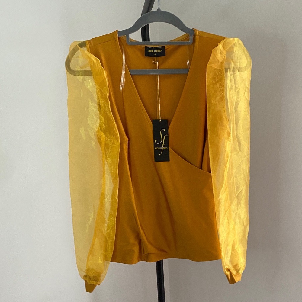 Elegant Mustard Sheer Sleeve Blouse